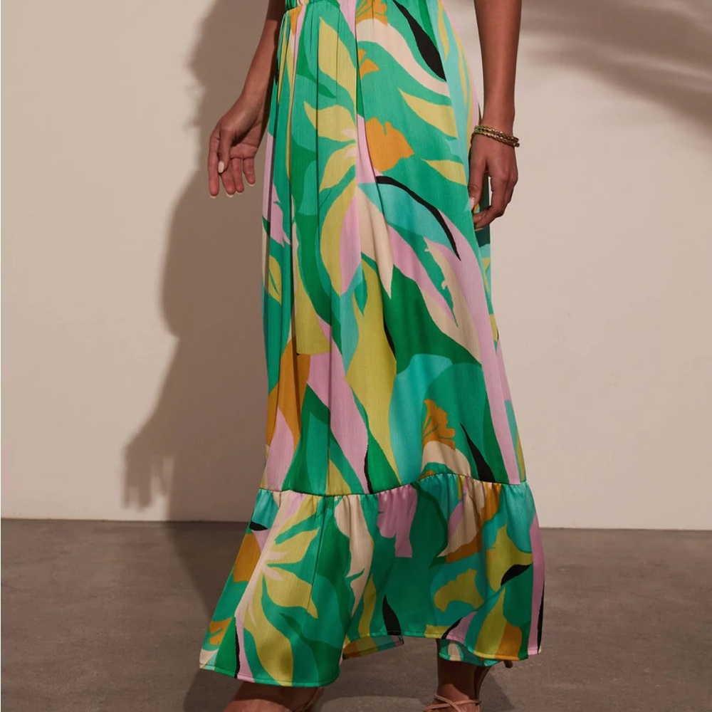 Vici Green and Yellow Ruffled Maxi Skirt